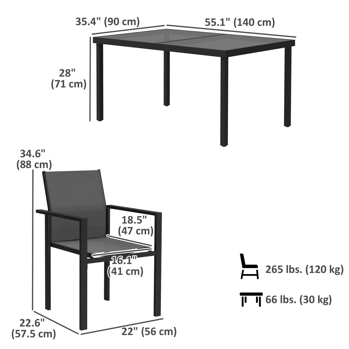 5 Piece Patio Dining Set with 4 Stackable Chairs, Tempered Glass Top, Rust-Resistant Metal Frame
