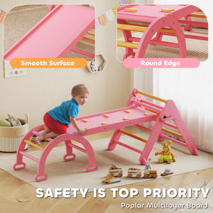 Qaba 7-in-1 Pikler Triangle Set, Foldable Wooden Climbing Toys with Arch, Ramp and Ladder for Toddlers 1-4 Years