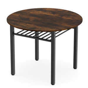 40” Round Kitchen Table with Storage Shelf and Metal Frame for 4 People-Rustic Brown