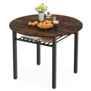 40” Round Kitchen Table with Storage Shelf and Metal Frame for 4 People-Rustic Brown view 4