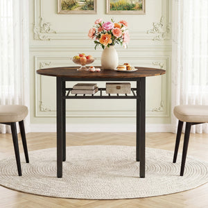 40” Round Kitchen Table with Storage Shelf and Metal Frame for 4 People-Rustic Brown view 2