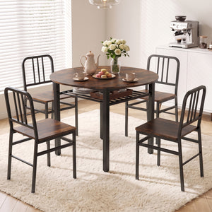 40” Round Kitchen Table with Storage Shelf and Metal Frame for 4 People-Rustic Brown view 3