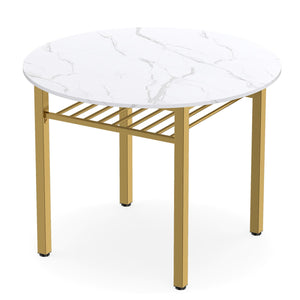40” Round Kitchen Table with Storage Shelf and Metal Frame for 4 People-White