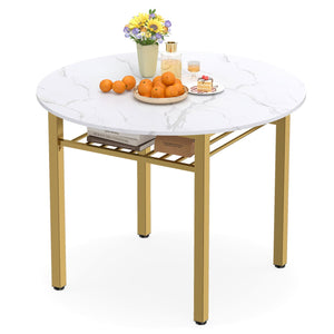40” Round Kitchen Table with Storage Shelf and Metal Frame for 4 People-White view 4