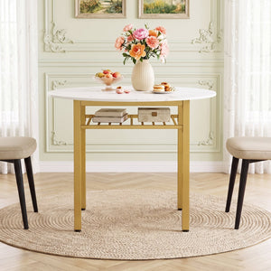 40” Round Kitchen Table with Storage Shelf and Metal Frame for 4 People-White view 2