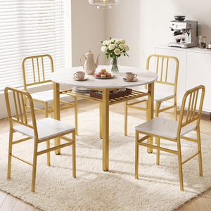 40” Round Kitchen Table with Storage Shelf and Metal Frame for 4 People-White view 3