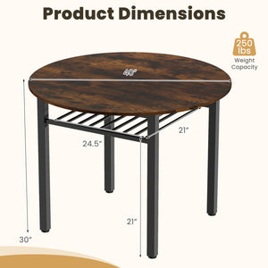 40” Round Kitchen Table with Storage Shelf and Metal Frame for 4 People-Rustic Brown view 5