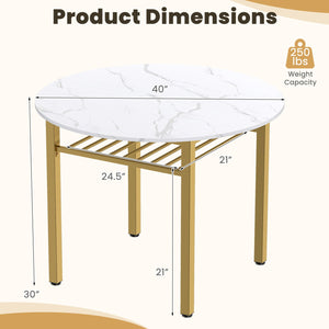 40” Round Kitchen Table with Storage Shelf and Metal Frame for 4 People-White view 5