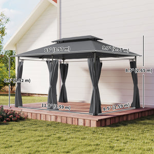 10' x 13' Double Roof Patio Gazebo, Outdoor Gazebo with Curtains, for Garden, Lawn, Backyard and Deck – view 9