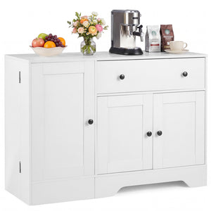 41.5” Modern Coffee Bar Cabinet with 3 Doors and Rolling Wheel-White view 4