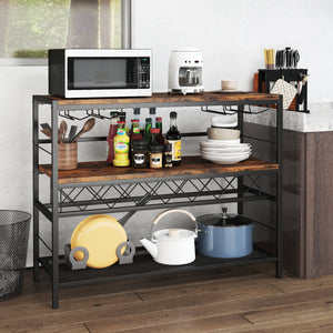 41 Inch 4-Tier Bar Table with Wine Rack and 4 Rows of Glass Holders-Rustic Brown view 2