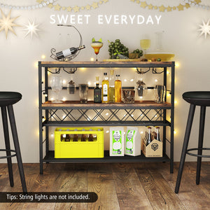 41 Inch 4-Tier Bar Table with Wine Rack and 4 Rows of Glass Holders-Rustic Brown view 3