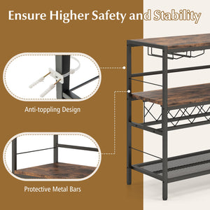 41 Inch 4-Tier Bar Table with Wine Rack and 4 Rows of Glass Holders-Rustic Brown view 9