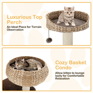 41 Inch Rattan Cat Tree with Napping Perch-Beige view 8