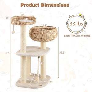 41 Inch Rattan Cat Tree with Napping Perch-White view 6