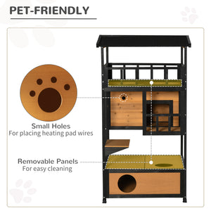 4-Floor Wood Outdoor Cat House Catio for Cats with Condo, Fun Entrances, Perch, Grey – view 13