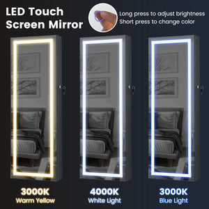 42.5 Inches Lockable Jewelry Mirror Wall Cabinet with 3-Color LED Lights-Black view 7