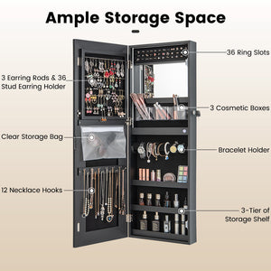 42.5 Inches Lockable Jewelry Mirror Wall Cabinet with 3-Color LED Lights-Black view 9