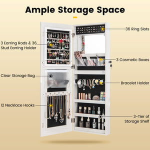 42.5 Inches Lockable Jewelry Mirror Wall Cabinet with 3-Color LED Lights-White view 7