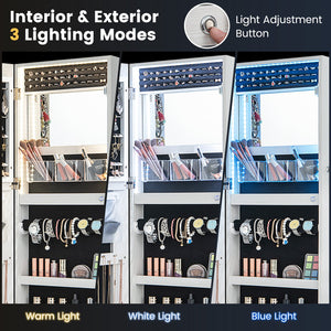 42.5 Inches Lockable Jewelry Mirror Wall Cabinet with 3-Color LED Lights-White view 9