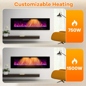 42/50/60/72 Inch Ultra-Thin Electric Fireplace with Decorative Crystals-60 inches view 5