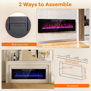 42/50/60/72 Inch Ultra-Thin Electric Fireplace with Decorative Crystals-60 inches view 6
