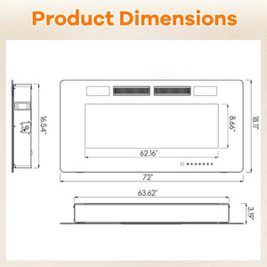 42/50/60/72 Inch Ultra-Thin Electric Fireplace with Decorative Crystals-72 inches view 2