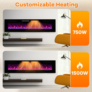 42/50/60/72 Inch Ultra-Thin Electric Fireplace with Decorative Crystals-72 inches view 5