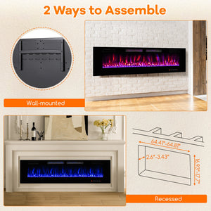 42/50/60/72 Inch Ultra-Thin Electric Fireplace with Decorative Crystals-72 inches view 6