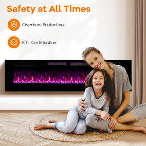 42/50/60/72 Inch Ultra-Thin Electric Fireplace with Decorative Crystals-72 inches view 8