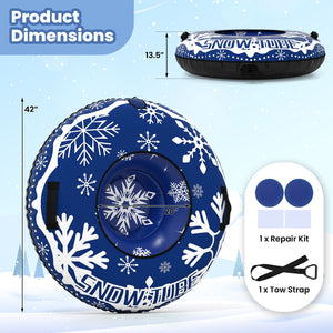 42 inches Heavy-duty Inflatable Snow Tube with Detachable Tow Strap-Blue view 4
