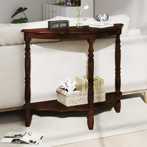 42 Inch Half Moon Console Table with Shelf and Rubber Wood Legs-Espresso view 3