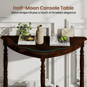 42 Inch Half Moon Console Table with Shelf and Rubber Wood Legs-Espresso view 8