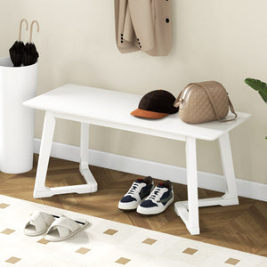 42 Inch Modern Entryway Bench Long Dining Bench with Rubber Wood Legs-White view 2