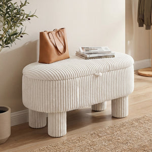 42 Inch Storage Ottoman Bench Corduroy Fabric Upholstered Foot Stool-Beige view 3