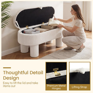 42 Inch Storage Ottoman Bench Corduroy Fabric Upholstered Foot Stool-Beige view 8