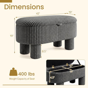 42 Inch Storage Ottoman Bench Corduroy Fabric Upholstered Foot Stool-Gray view 5