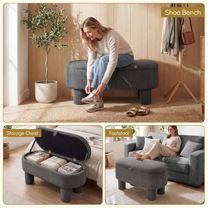 42 Inch Storage Ottoman Bench Corduroy Fabric Upholstered Foot Stool-Gray view 7