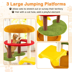 42 Inch Tall Modern Cat Tree Multi-Level with Padded Perch and Cat Bed-Yellow view 9