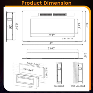 42 Inch Ultra-Thin Electric Fireplace with Decorative Crystals and Smart APP Control-42 inch view 4