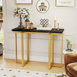 42 Inches Modern Faux Marble Entryway Table with Geometric Metal Frame-Black view 6