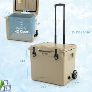 42 Quart Hard Cooler with Wheels and Handle-Tan view 4