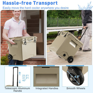 42 Quart Hard Cooler with Wheels and Handle-Tan view 8
