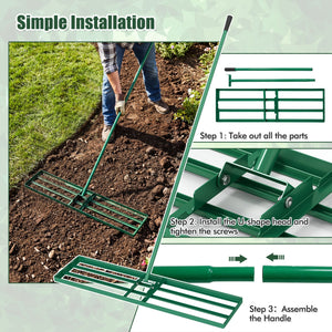 42 x 10 Inch Lawn Leveling Rake with Ergonomic Handle-Green view 7