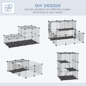 39 Pcs Small Animal Cage Bunny Hutch Portable Metal Wire with Ramps for Kitten Chinchilla, Black