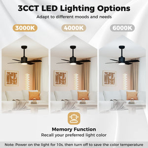 42inch Ceiling Fan with Light and Remote 3CCT LED with Memory 4H Timer 6 Speeds-Black view 6