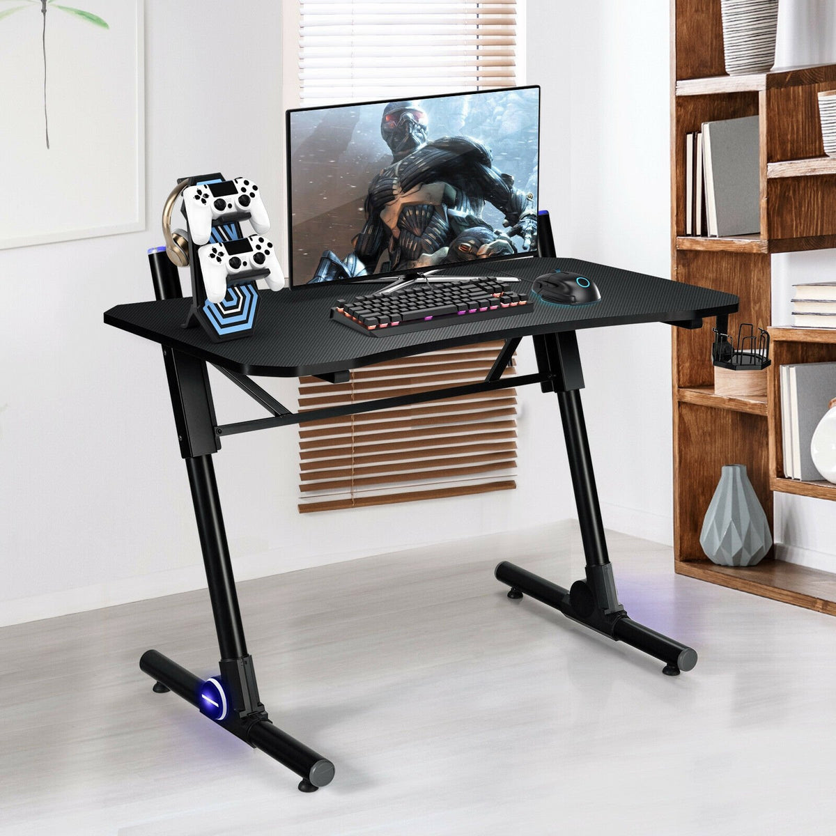 43.5 Inch Height Adjustable Gaming Desk with Blue LED Lights view 2