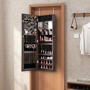 43.5 Inch Jewelry Mirror Cabinet with Full-length Mirror and Adjustable Hangers-Dark Brown view 3