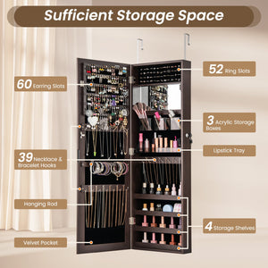 43.5 Inch Jewelry Mirror Cabinet with Full-length Mirror and Adjustable Hangers-Dark Brown view 6