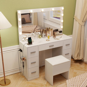 43.5-Inche Vanity Desk with Mirror and Lights for Bedroom-White view 6